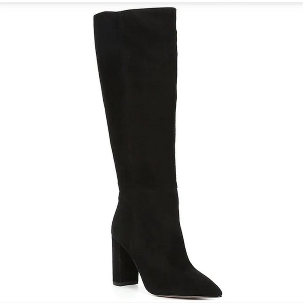 Gianni Bini Kellbie Black Suede Tall Shaft Block Heel Boots SZ 6 NWOT